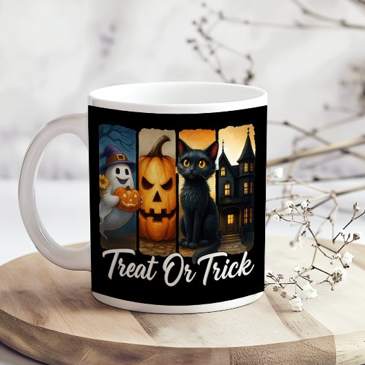 "Leckerei oder Trick" Halloween-Pinselstrichkatze Kaffeetasse