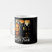 "Leckerei oder Trick" Halloween-Pinselstrichkatze Kaffeetasse (Vorderseite Links)