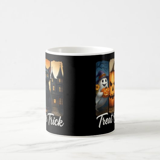 "Leckerei oder Trick" Halloween-Pinselstrichkatze Kaffeetasse (Mittel)