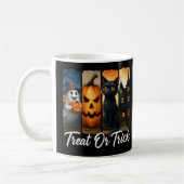 "Leckerei oder Trick" Halloween-Pinselstrichkatze Kaffeetasse (Links)