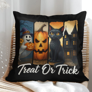 "Leckerei oder Trick" Halloween-Pinselstrichkatze Kissen