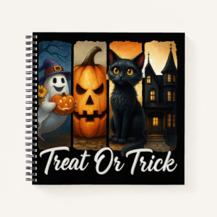 "Leckerei oder Trick" Halloween-Pinselstrichkatze Notizblock