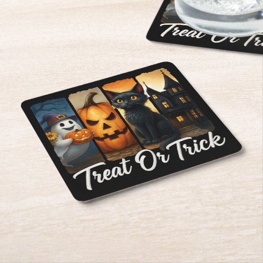 "Leckerei oder Trick" Halloween-Pinselstrichkatze Rechteckiger Pappuntersetzer (angewinkelt)