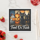 "Leckerei oder Trick" Halloween-Pinselstrichkatze Serviette (Beispiel)