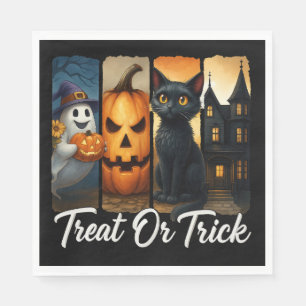 "Leckerei oder Trick" Halloween-Pinselstrichkatze Serviette
