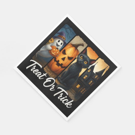 "Leckerei oder Trick" Halloween-Pinselstrichkatze Serviette (Ecke)