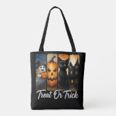 "Leckerei oder Trick" Halloween-Pinselstrichkatze Tasche (Rückseite)