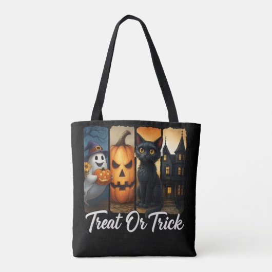 "Leckerei oder Trick" Halloween-Pinselstrichkatze Tasche (Rückseite)