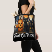 "Leckerei oder Trick" Halloween-Pinselstrichkatze Tasche (Von Nahem)