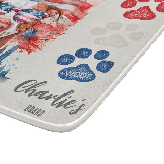 Leckerei Red White and Blue Funny Cream Pitbull Do Schneidebrett (Ecke)