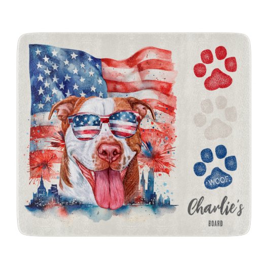 Leckerei Red White and Blue Funny Cream Pitbull Do Schneidebrett (Vorderseite)