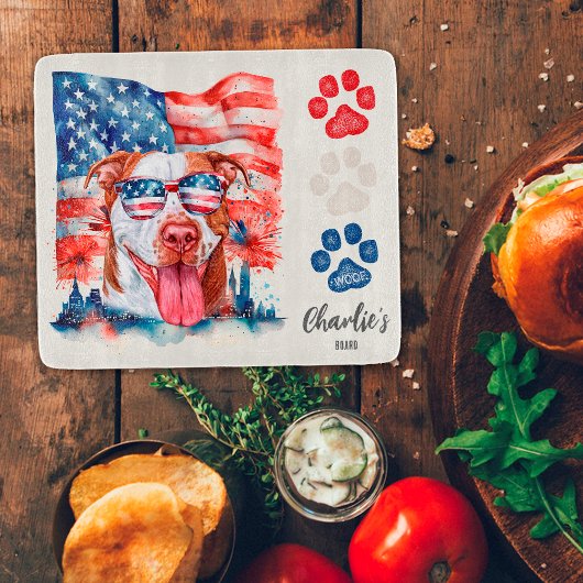 Leckerei Red White and Blue Funny Cream Pitbull Do Schneidebrett