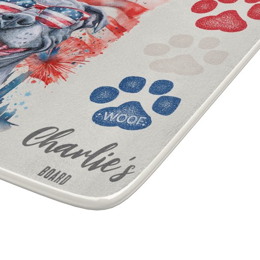 Leckerei Red White and Blue Funny Gray Pitbull Schneidebrett (Ecke)