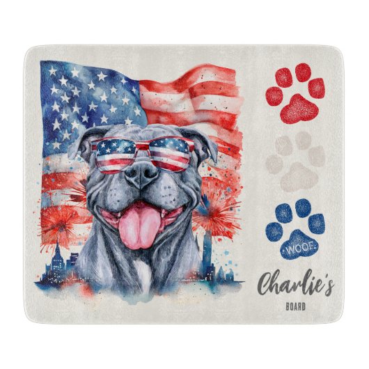 Leckerei Red White and Blue Funny Gray Pitbull Schneidebrett (Vorderseite)
