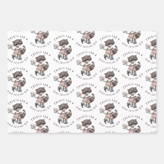 Leckereien für ein spezielles Kid Raccoon Wrapping Geschenkpapier Set (Vorderseite)