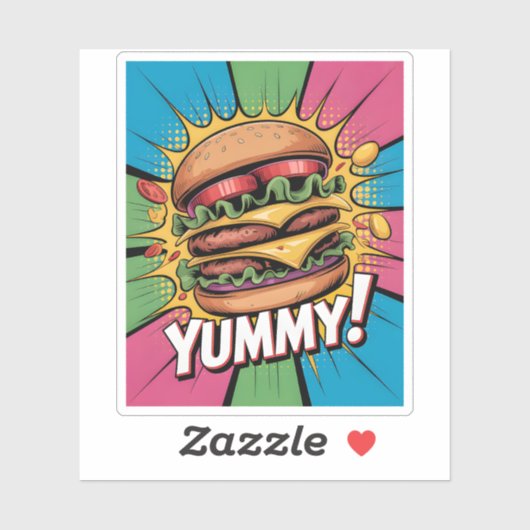 Leckerer Comic-Pop-Art-Cheeseburger Fette Fast Foo Aufkleber (Blatt)