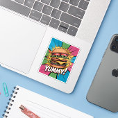Leckerer Comic-Pop-Art-Cheeseburger Fette Fast Foo Aufkleber (Laptop mit iPhone)