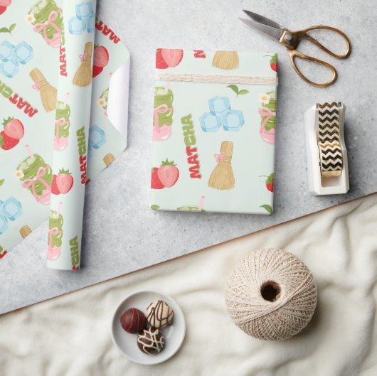 Leckerer Erdbeer-Matcha mit Band Geschenkpapier (Kunsthandwerk)