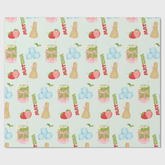 Leckerer Erdbeer-Matcha mit Schleife Geschenkpapier (Flach)