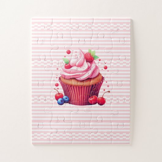 Leckerer Erdbeercupcake Rosa Weiße Puzzles (Vertikal)