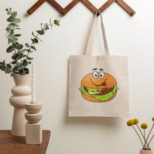 Leckerer Hamburger mit Gesicht Tragetasche