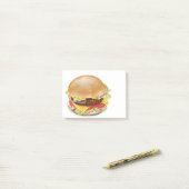 Leckerer Hamburger oder Cheeseburger. Post-it Klebezettel (Auf Schreibtisch)