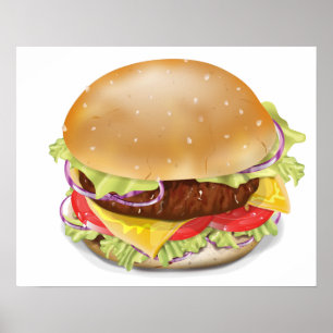 Leckerer Hamburger oder Cheeseburger. Poster