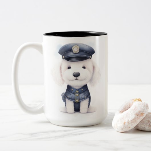Leckerer Polizist in Aktion...Ärger ausschmeißen Zweifarbige Tasse (Mit Donut)