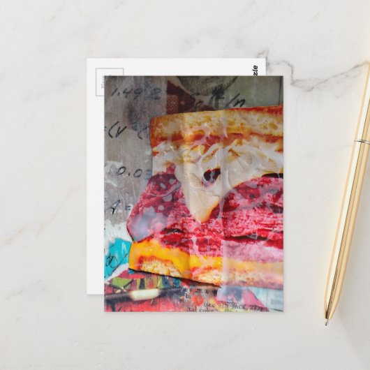 leckerer Sandwich-Junk-Journal-Mixed-Media-Collage Postkarte (Vorderseite/Rückseite Beispiel)