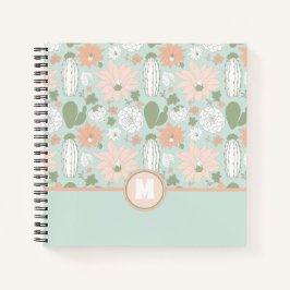 Leckeres Cacti Peach Green Floral Muster Monogramm Notizblock