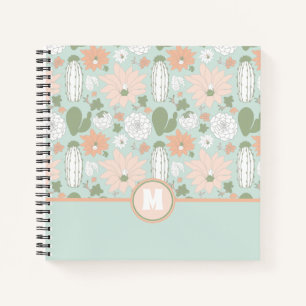 Leckeres Cacti Peach Green Floral Muster Monogramm Notizblock