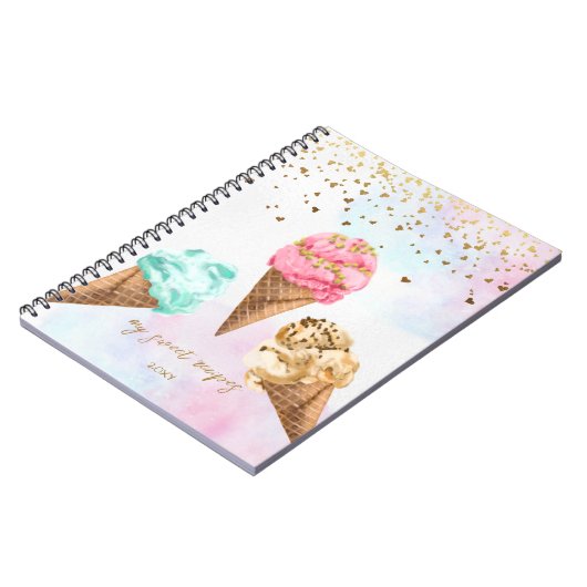 Leckeres Ice Creme Gold Glitzer Notizblock (Linke Seite)