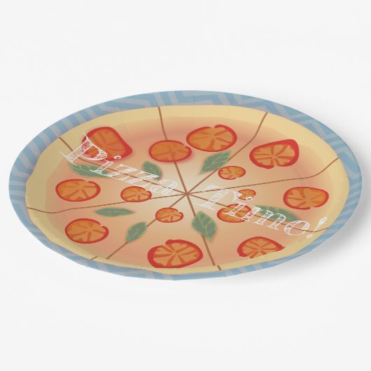 Leckeres Margarita Pizza Party Pappteller (Schrägansicht)