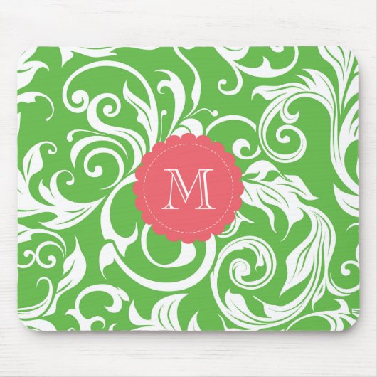 Leckeres Wassermelone-Grün-Monogramm-Blumentapete Mousepad (Vorne)