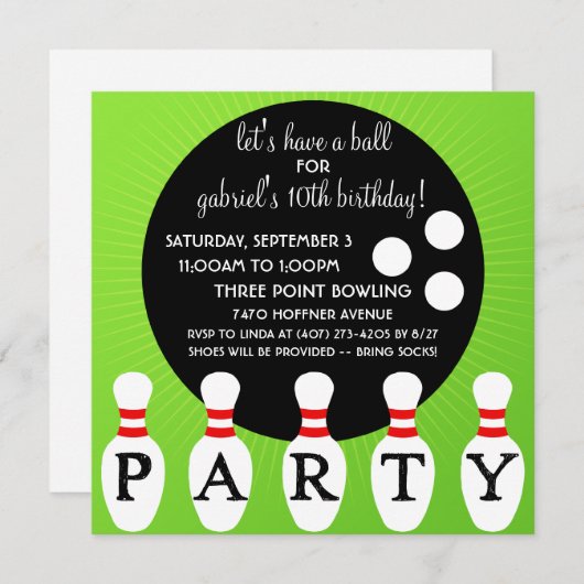"Lectric Limon Button Party Bowling Birthday Party Einladung (Vorne/Hinten)