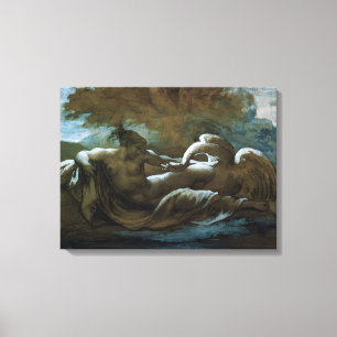 Leda und der Schwan (schwarze Kreide und w/c) Leinwanddruck