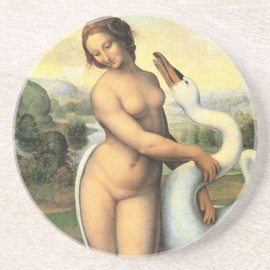 Leda und die Swan von Leonardo da Vinci Sandstein Untersetzer (Vorne)
