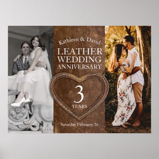 Leder 3. Hochzeitstag Herz Party Poster (Vorne)