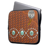 Leder"Apache" Türkis-Western-Laptop-Hülse Laptopschutzhülle (Vorderseite Links)