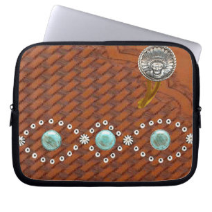 Leder"Apache" Türkis-Western-Laptop-Hülse Laptopschutzhülle