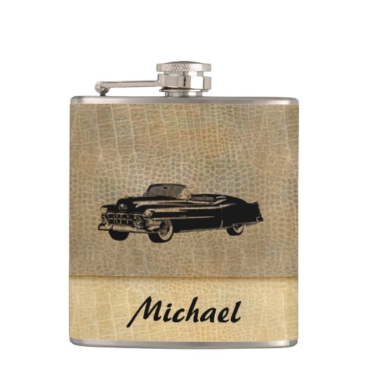 Leder aussehen Vintag klassische alte Auto persona Flachmann (Vorderseite)