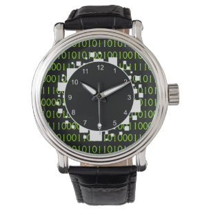 Leder Binary 1 0 Geek Code Weißer Feuerring Armbanduhr