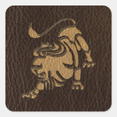 Leder-Blick Löwe Quadratischer Aufkleber (Vorderseite)