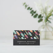 Leder | Boho Feather Pattern Visitenkarte (Stehend Vorderseite)