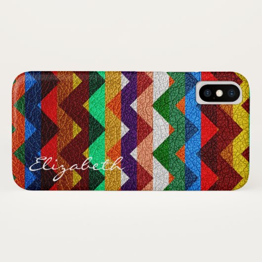 Leder Farbige Zickzack Streifen Monogramm Case-Mate iPhone Hülle (Rückseite (Horizontal))