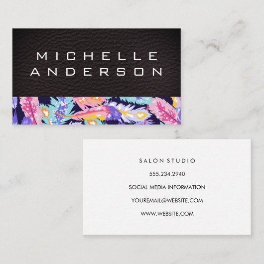 Leder | Farbiges Federmuster Visitenkarte (Vorne/Hinten)