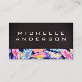 Leder | Farbiges Federmuster Visitenkarte (Vorderseite)