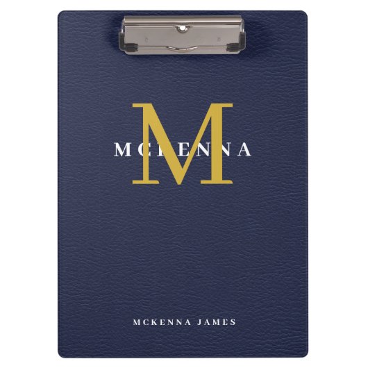 Leder für die Blaue Monogram Gold Erstplatine des Klemmbrett (Vorderseite)