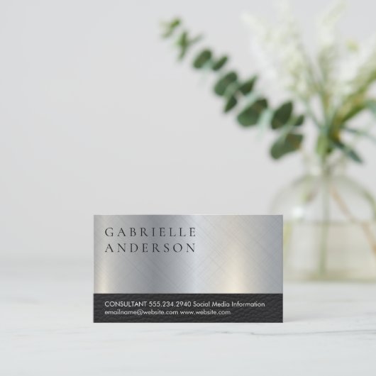 Leder | Hintergrund für metallische Textur | FÜHRU Visitenkarte (Stehend Vorderseite)