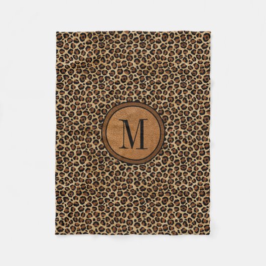 Leder Leopard Vintage Modern Boho Chic Monogramm Fleecedecke (Vorderseite)